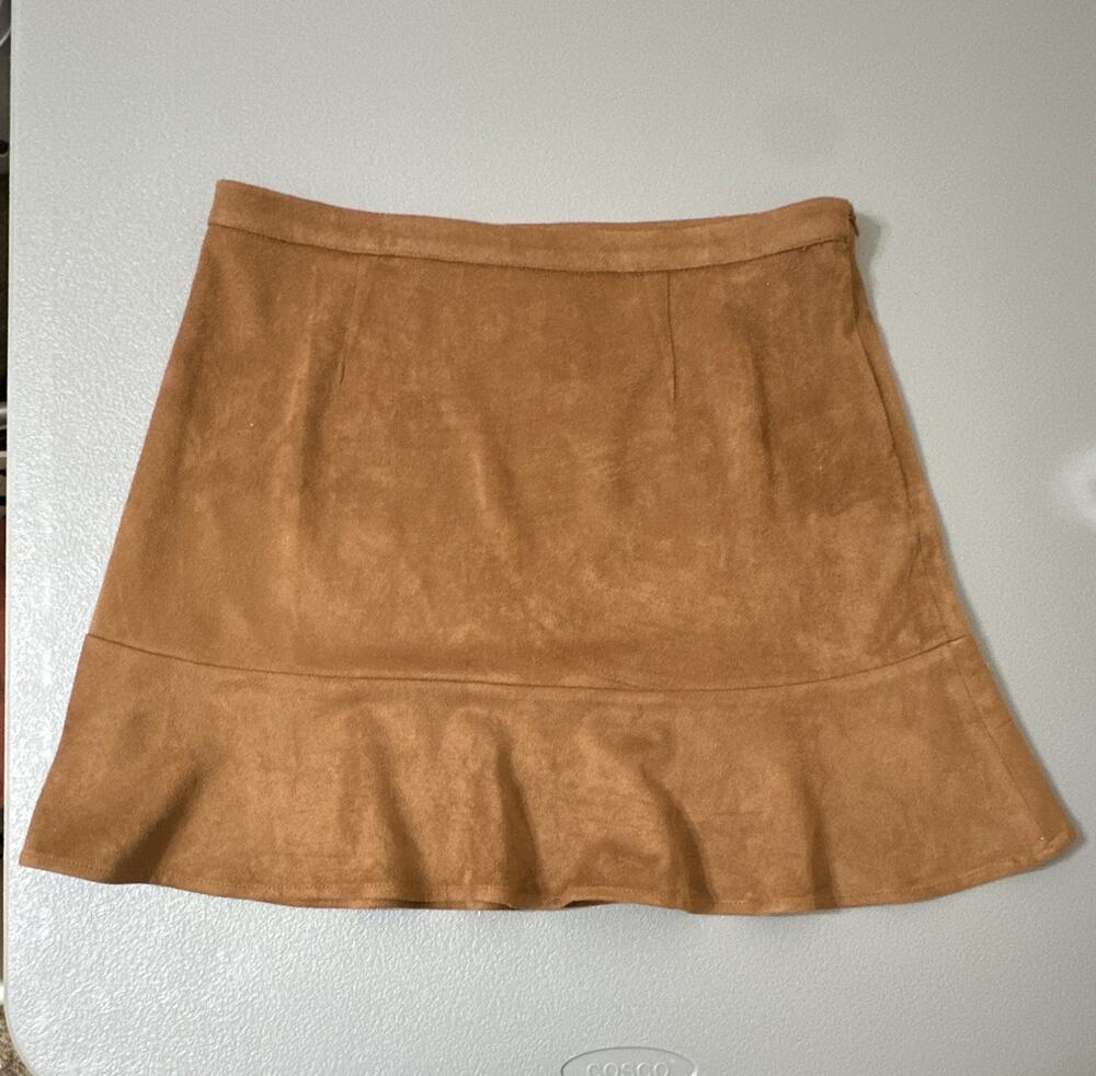 Sadie & Sage Camel Brown Suede Mini Skirt Ruffle Hem Boho Western Size